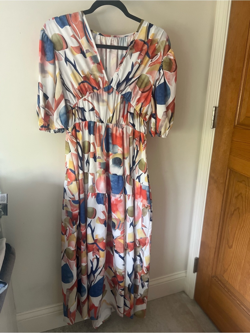 Floral Abstract Print V-Neck Maxi Dress - White Multi